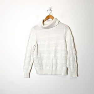 Alia White Cotton Knit turtleneck Sweater